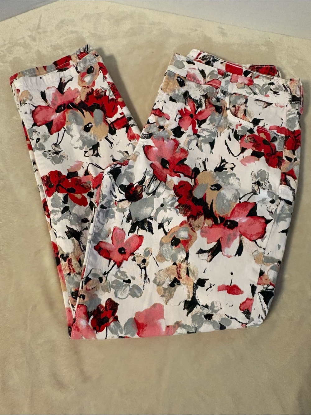 NYDJ Women's Skinny Floral Jeans in White, Red, Pink and Gray